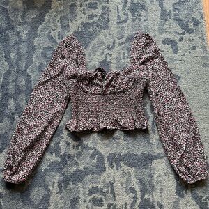 PacSun LA HEARTS Long Sleeve Keyhole Smocked Top Purple, size XS